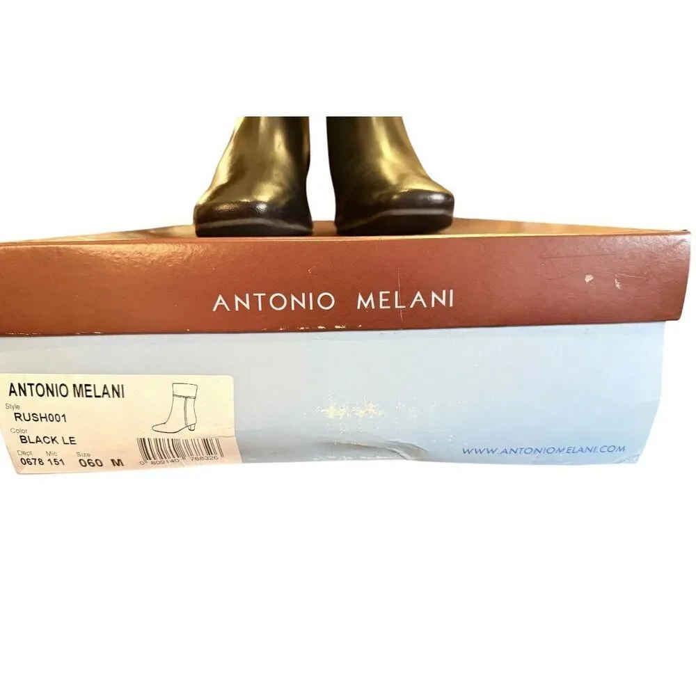 NWT Antonio Melani Black Leather Mid Calf  Mid Heel Boots US Sz 6
